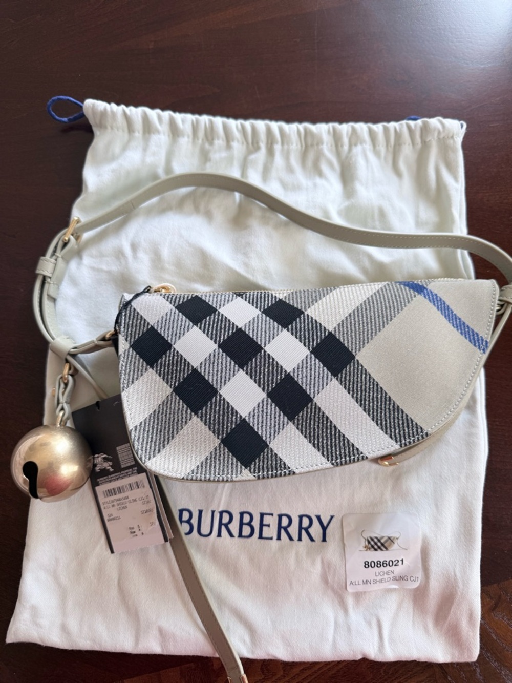 Burberry Black & Cream Check Canvas Crossbody Bag with Blue Accent